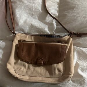 Canvas Crossbody Bag with Brown Leather Flap